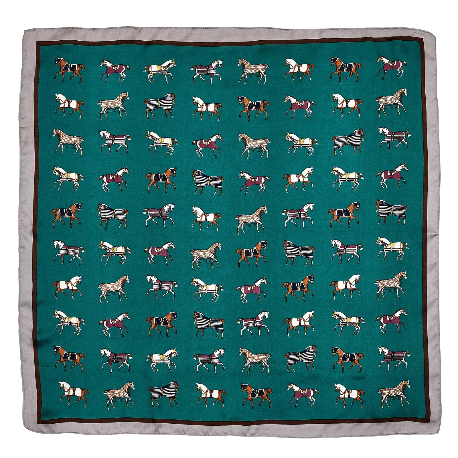 Mini Horses in Blankets Scarf: Green / 28"x 28"