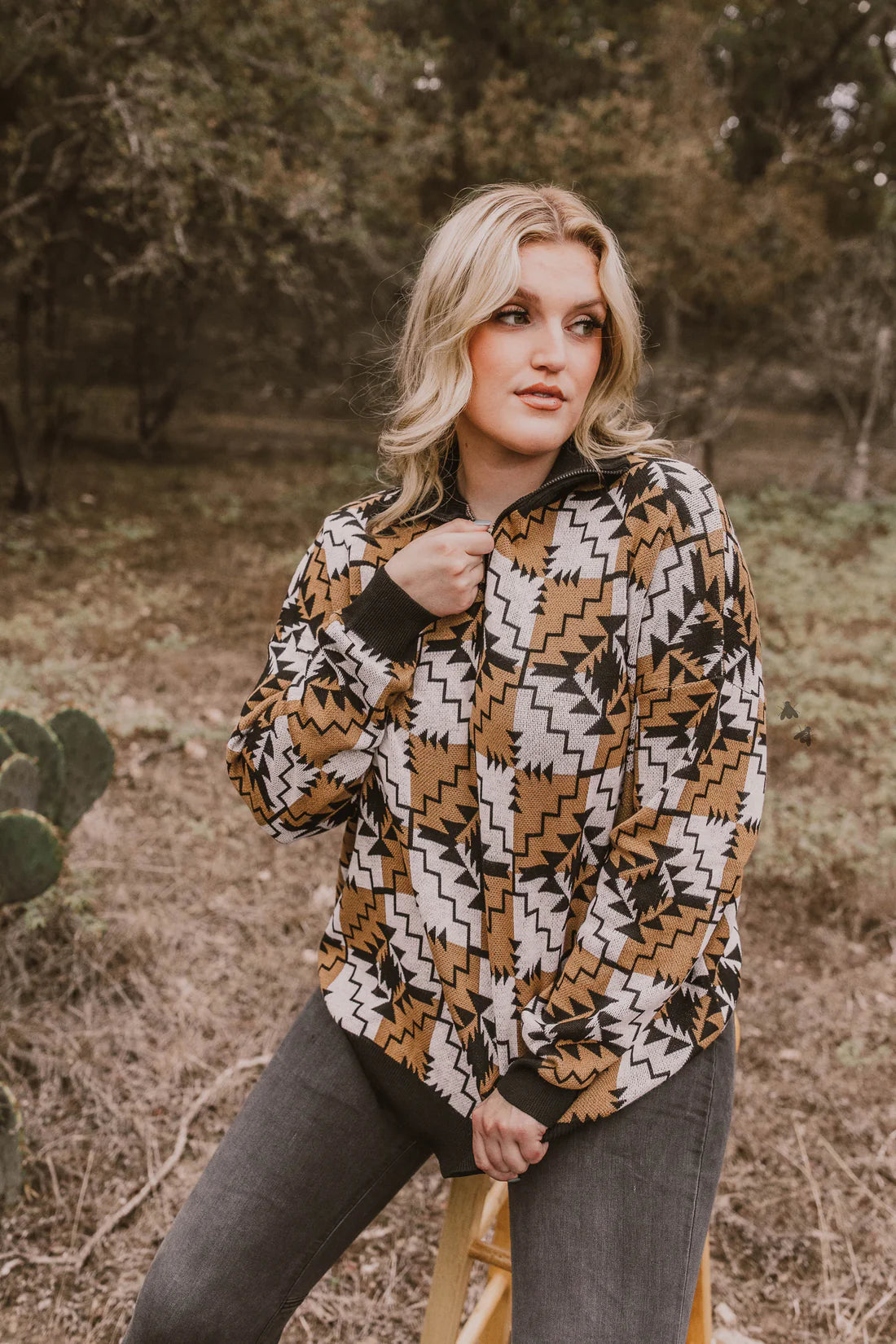 Josey Wales Aztec Half Zip Sweater