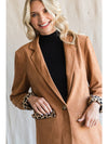 Faux Suede Blazer with Leopard Lining