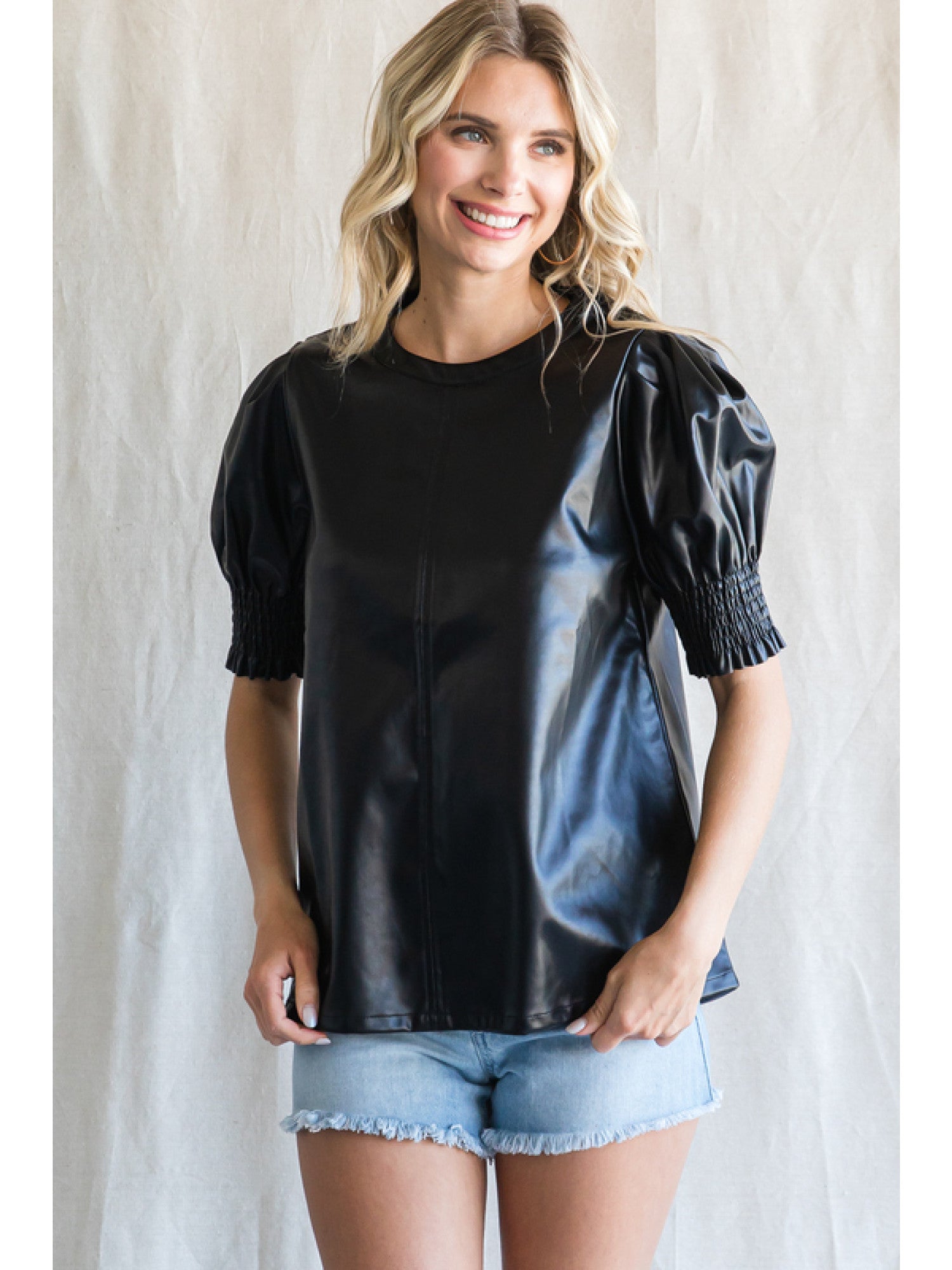 Puff Sleeve Express Faux Leather Blouses Leather Puff Sleeve Shop