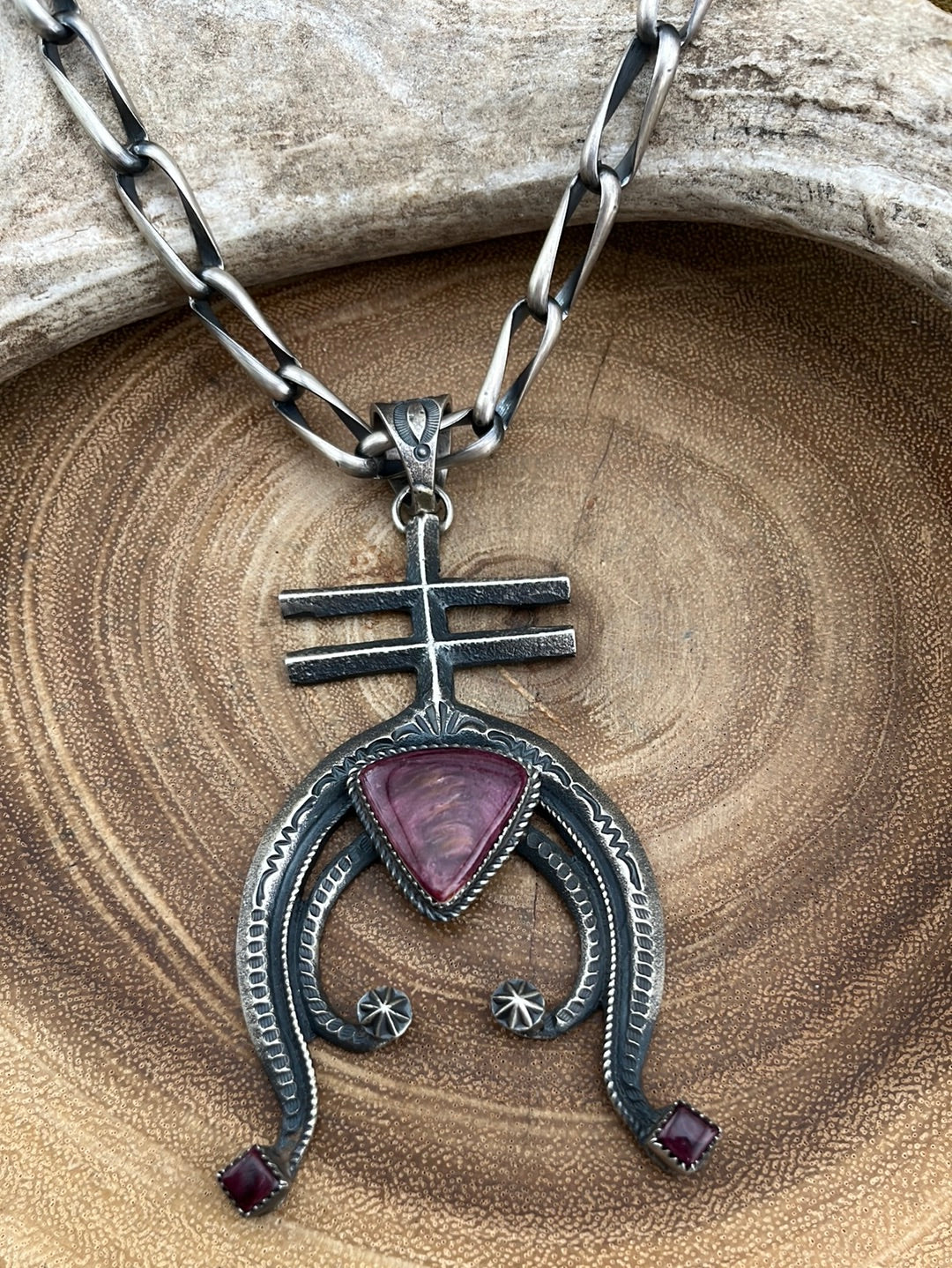 Jazz Purple Spiny Cross Naja Pendent with Twisted Link Chain Necklace