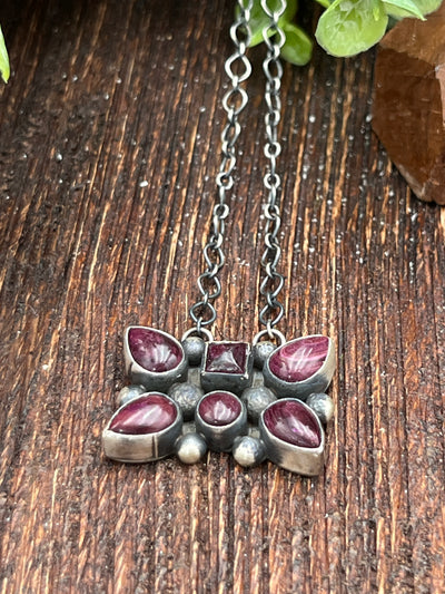 Luna Sterling Link Chain With 6 Stone Purple Pendant - 18"