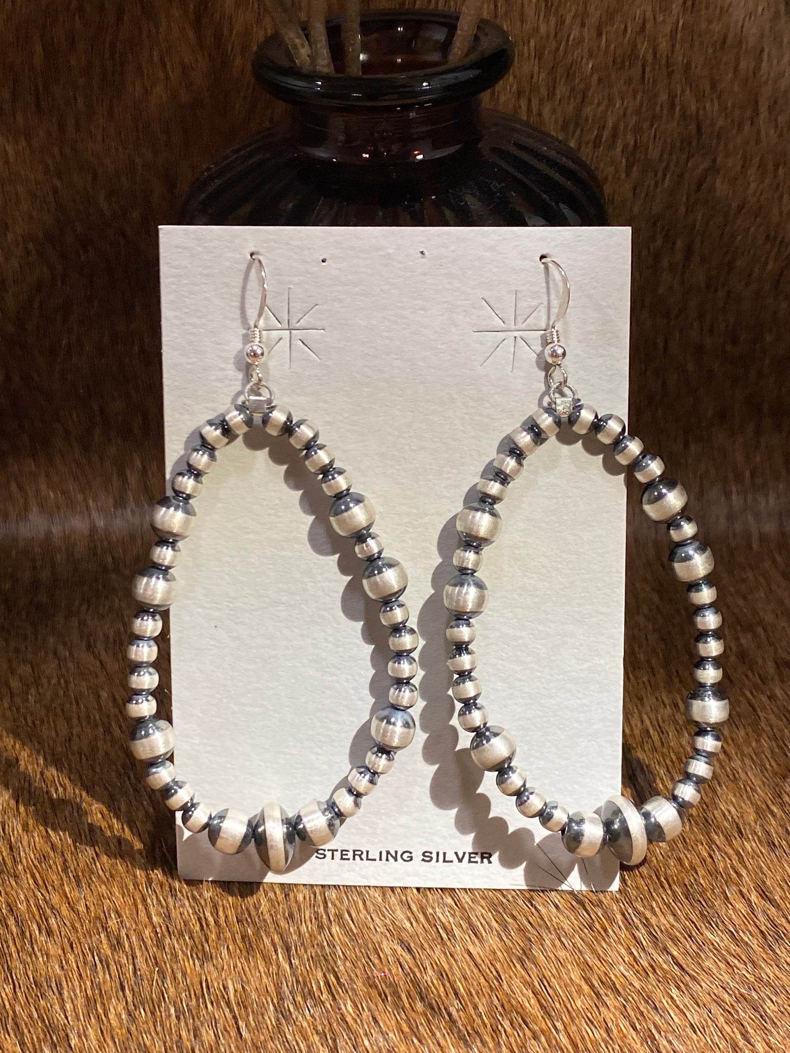 Clifford Varied Navajo Hoop Earrings with Center Saucer - 2.8"