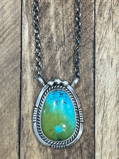 Airdrie Sterling Link Chain Notch Framed Kingman Teardrop Pendant - 16"