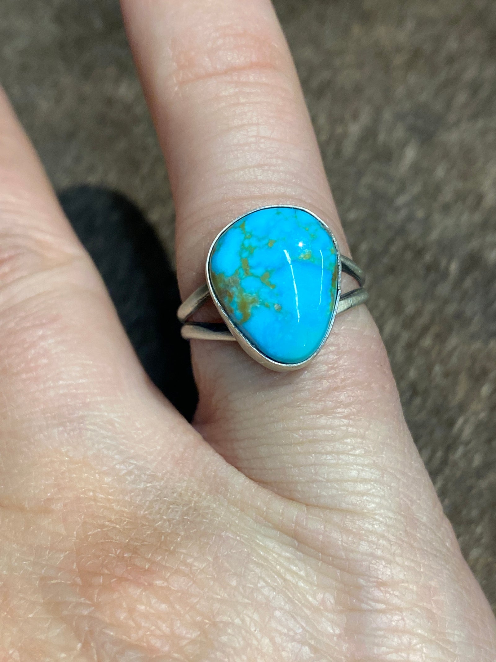 Farland Sterling Double Band Turquoise Teardrop Ring - size 6.5
