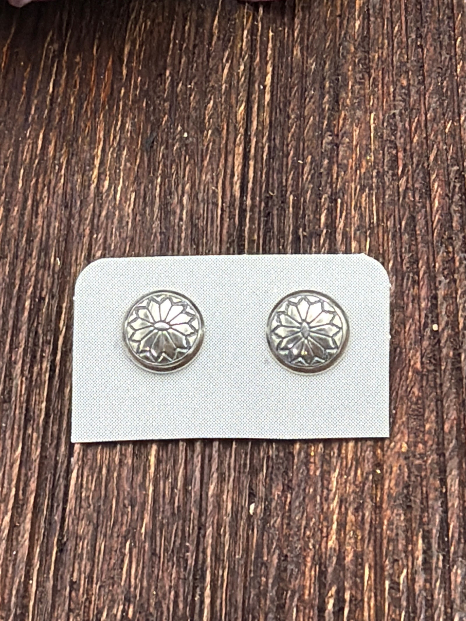 Holly Stamped Sterling Round Concho Earrings - 10mm