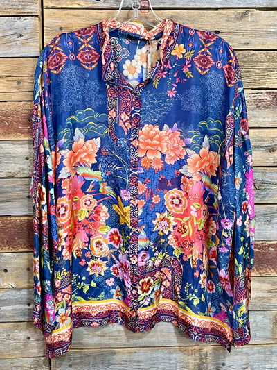 Johnny Was Audrey Oversized Blouse - Dreamer Blue