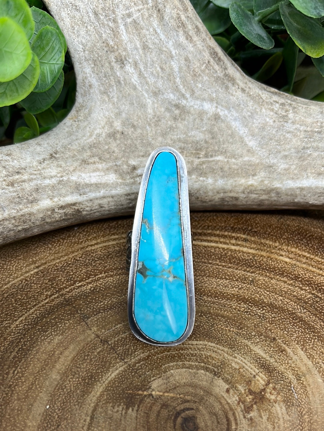 Brayson Sterling Kingman Turquoise Teardrop Ring - size 8