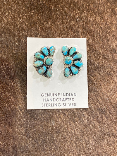 Candleridge Turquoise Round Center Half Circle Cluster Post Earrings - .8"