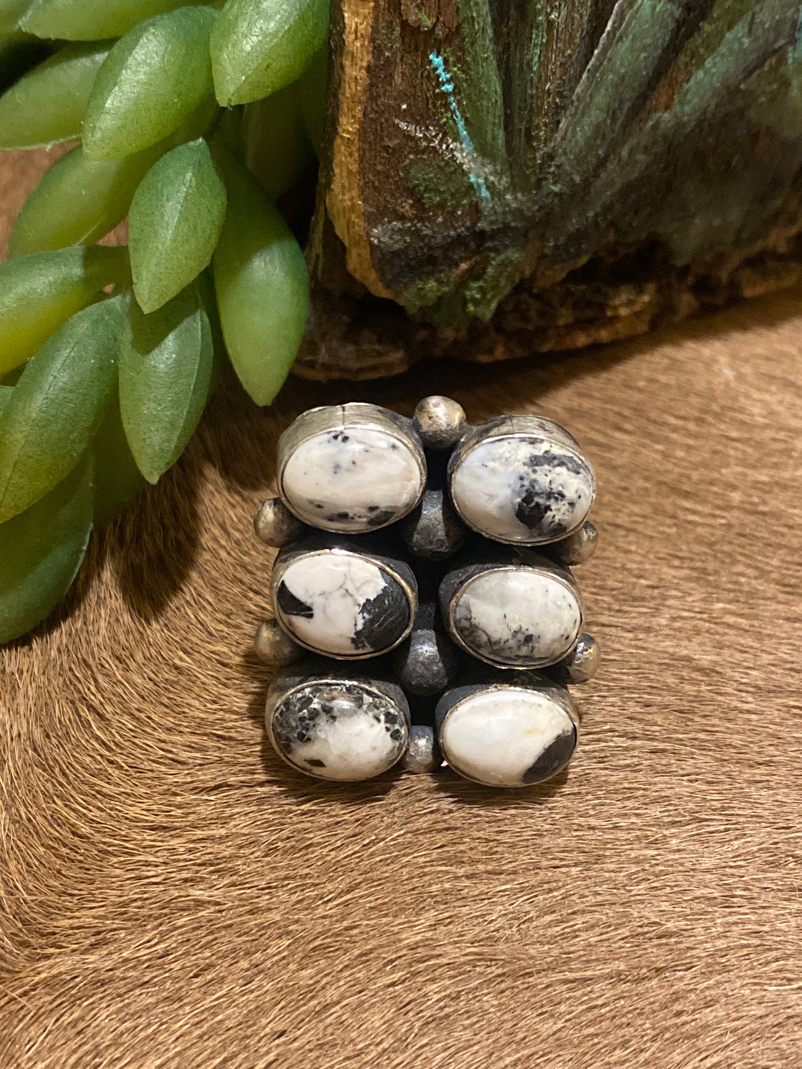 Rhina 6 Stacked Stone White Buffalo Ring - Size 7.5