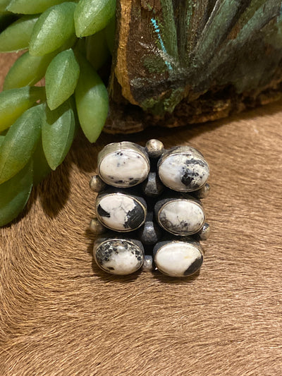 Rhina 6 Stacked Stone White Buffalo Ring - Size 7.5