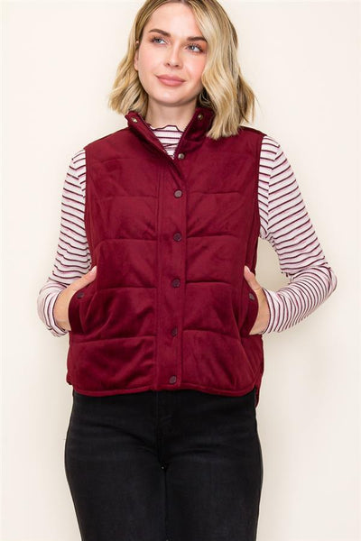Maroon Mini Cord Puffer Vest