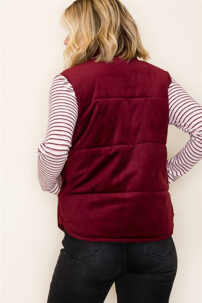 Maroon Mini Cord Puffer Vest