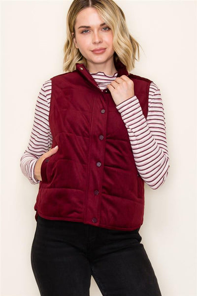 Maroon Mini Cord Puffer Vest
