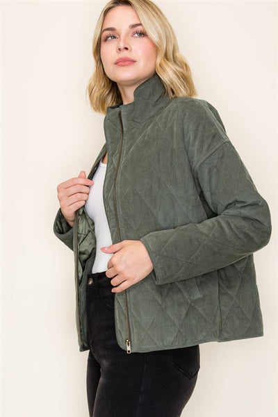 Diamond Quilted Corduroy Shacket