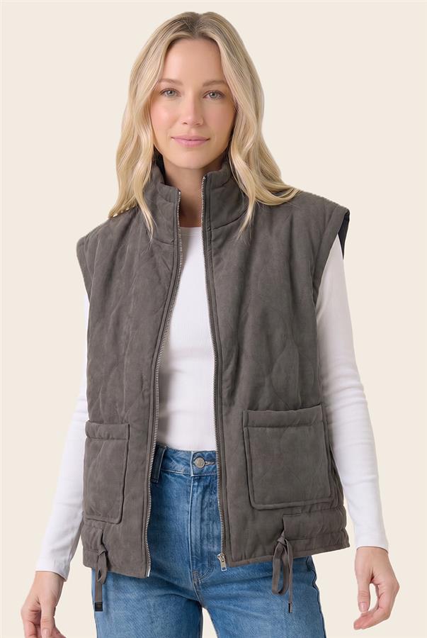 Michelle Charcoal Drawstring Hem Quilted Vest