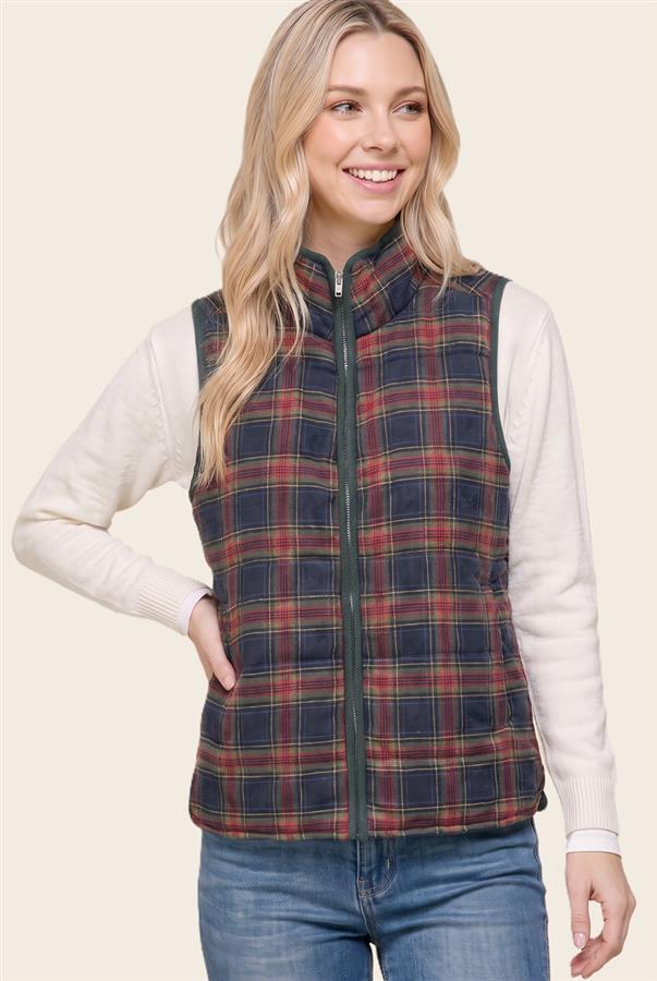 Ellen Navy Plaid Puffer Vest