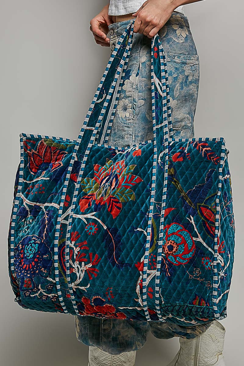 Botanical Velvet Quilted Tote Bag
