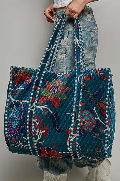 Botanical Velvet Quilted Tote Bag