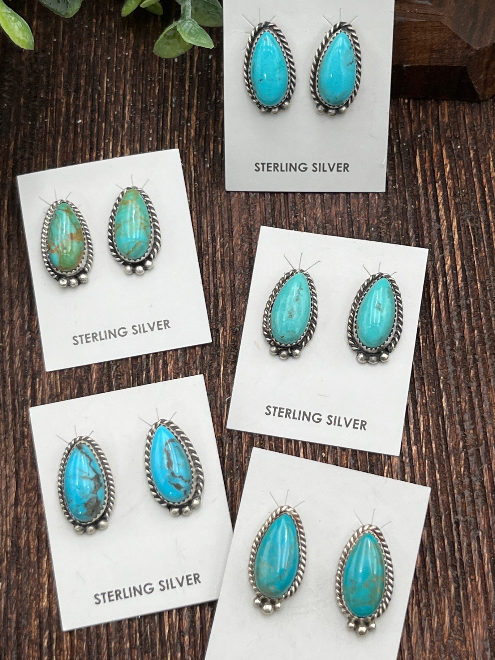 Roster Sterling Teardrop Earrings With Lower Bead Detail - Turquoise
