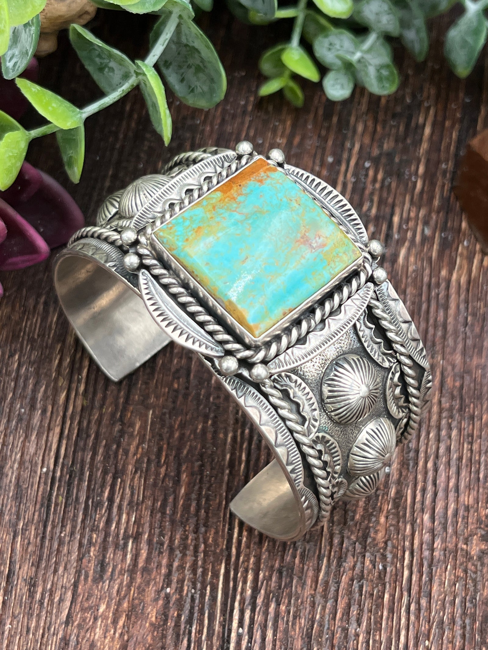 Nixon Wide Sterling Cuff With Square Turquoise Center