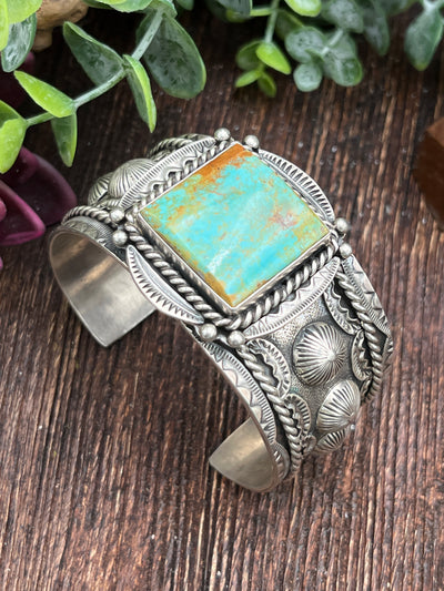 Nixon Wide Sterling Cuff With Square Turquoise Center