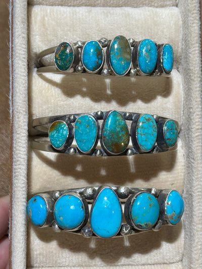 Kaelyn 5 Stone Turquoise Sterling Double Band Cuff