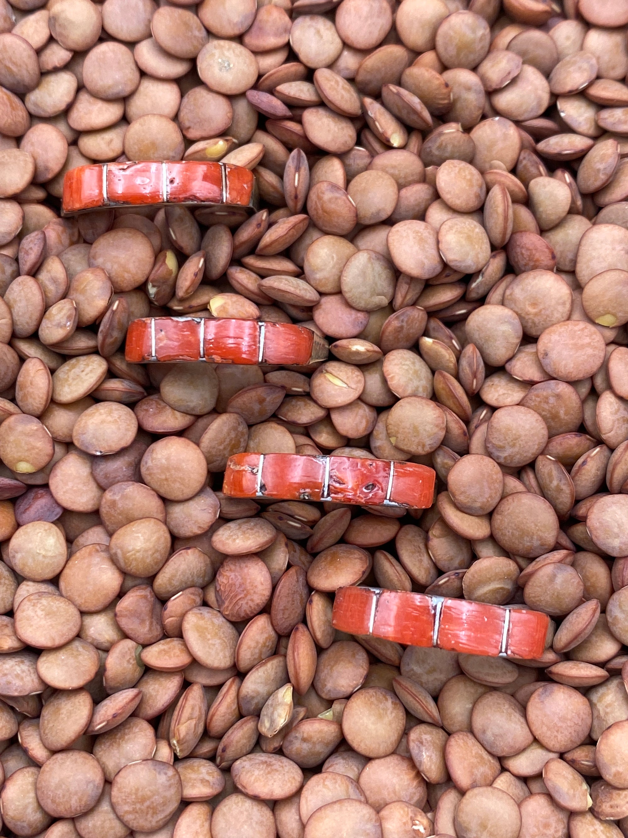 Baker 4 Stone Inlaid Red Spiny Sterling Ring