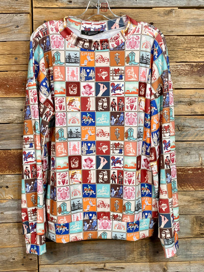 Multi Collage Western Printed Long  Sleeve Top