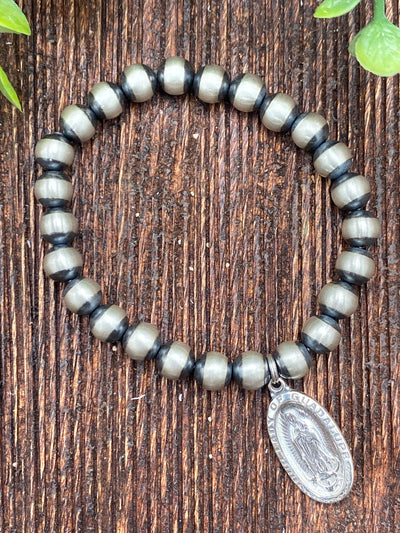 8mm Sterling Navajo Charm Bracelet - Lady of Guadalupe