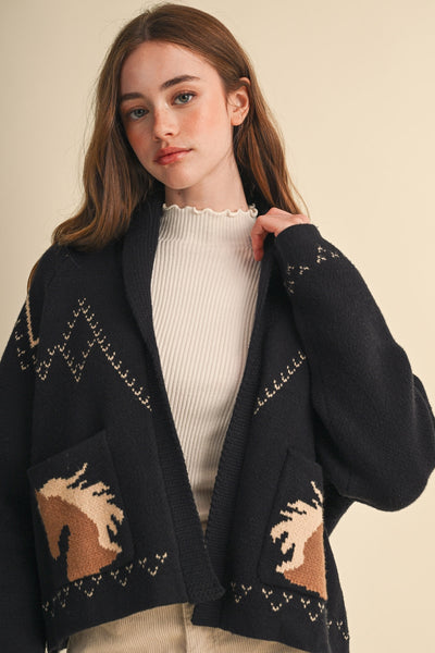 Horse Knit Sweater Cardigan - 2 Colors