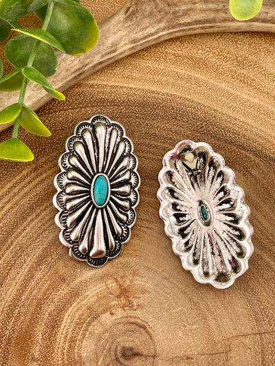 Dixon Fashion Silver Oval Concho Clip On Earrings