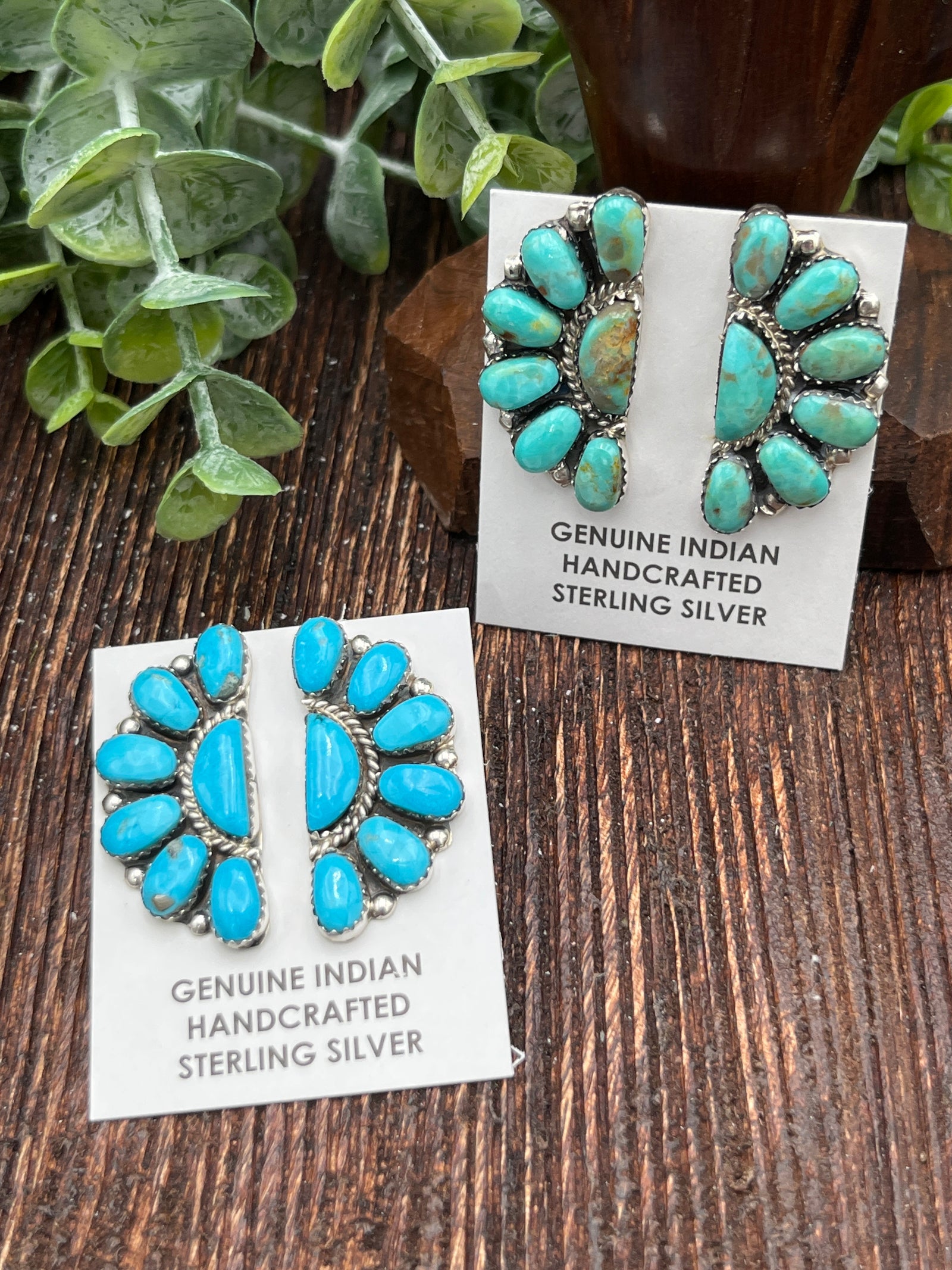 Canton Turquoise Half Circle Cluster Post Earrings - 1.4"