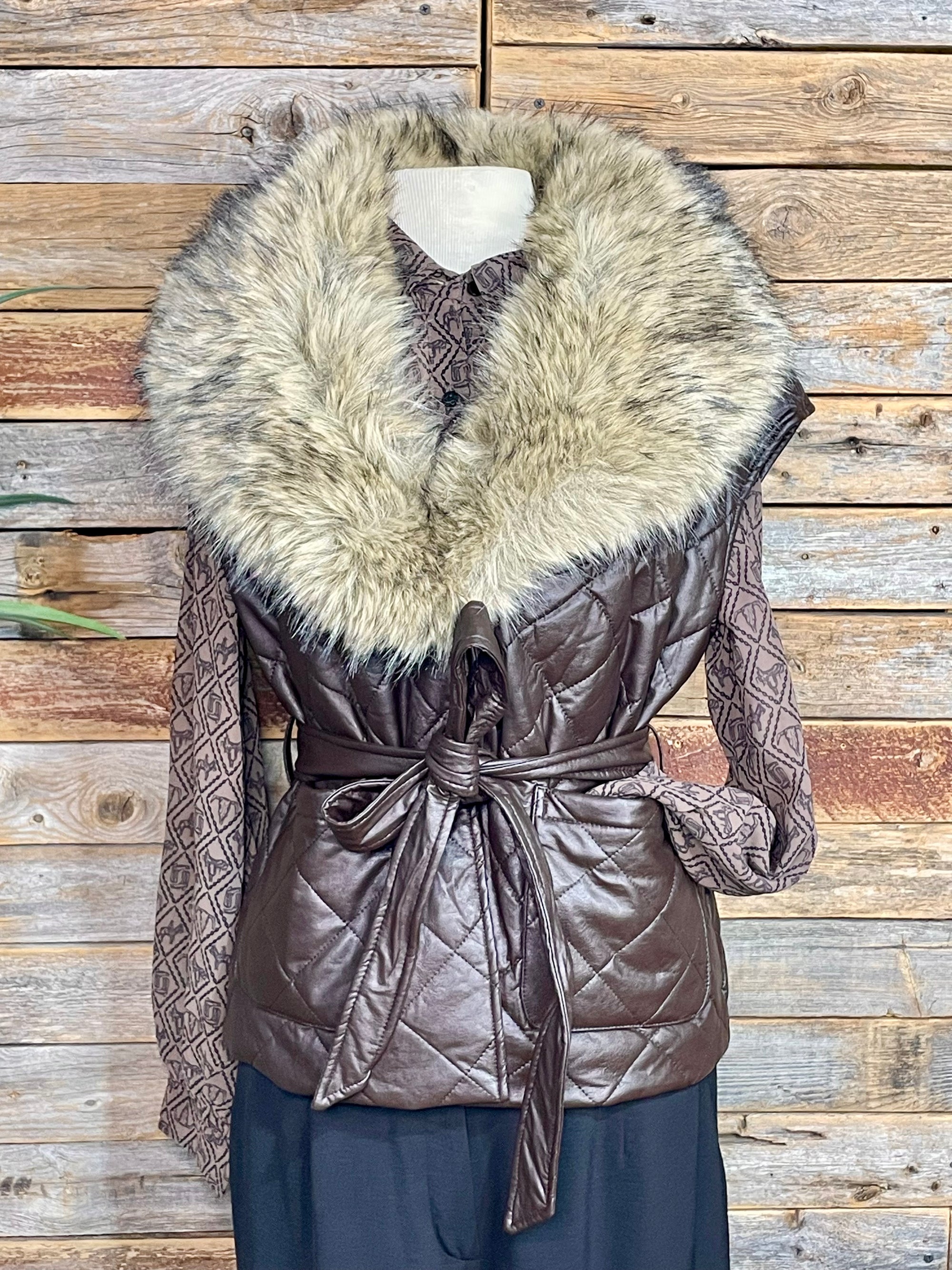 Sovereign Faux Fur Belted Vest - Chocolate