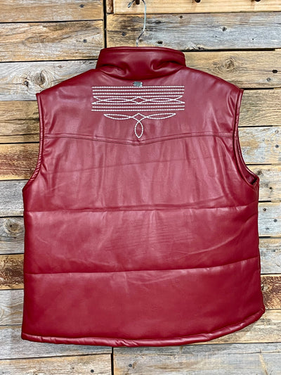 Boot Stitch Burgundy Quilted Leather Vest