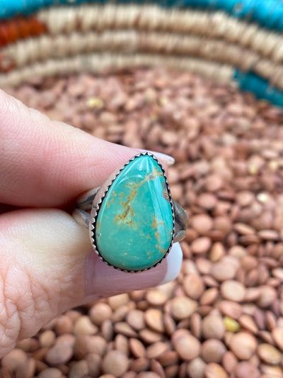 Condor Sterling Double Band Saw Edge Turquoise Teardrop Ring - size 6.5