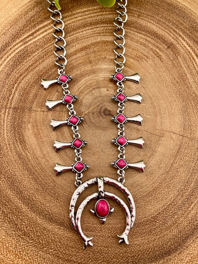 Fashion Silver Link Chain Squash Blossom Necklace - 16'