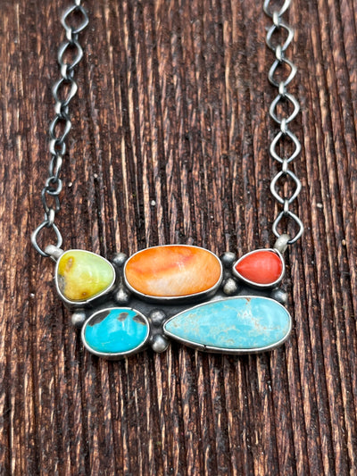 Anika Sterling Turquoise Spiny Multi Stone Necklace - 18"