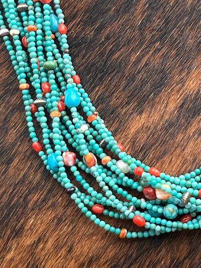 Dresden 13 Strand Heishi, Turquoise & Spiny Necklace - 26"