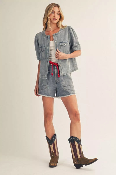 Embroidered Horse Denim Short Sleeve