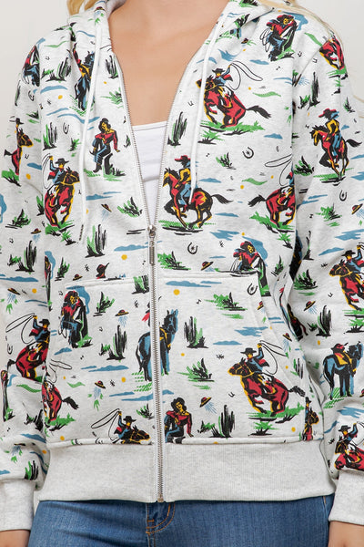 Cowboy Print Zipper Hoodie