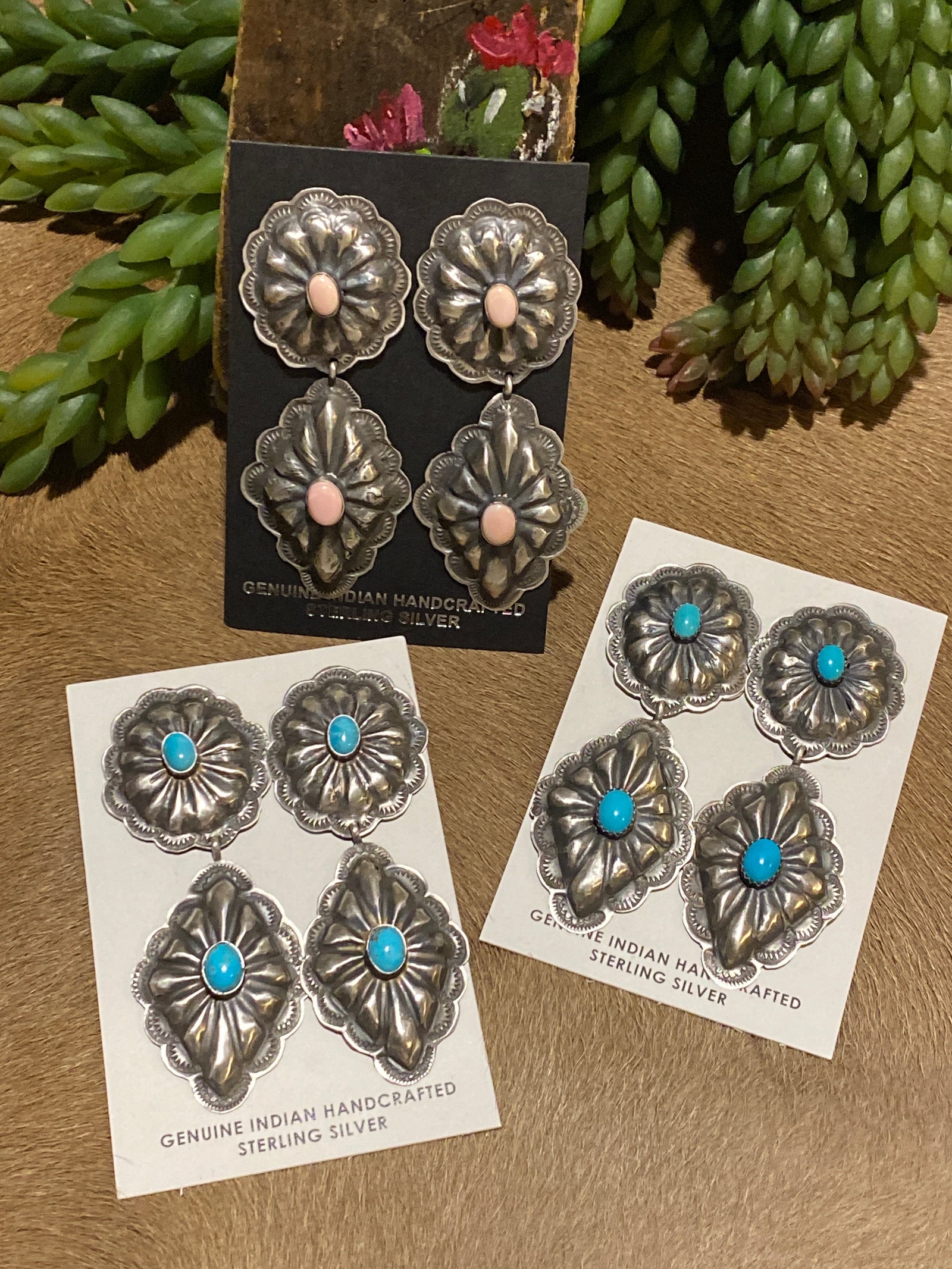 Camelot Linked Oval Diamond Concho Sterling Earrings