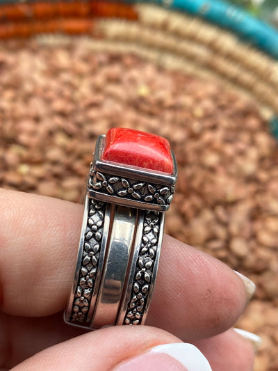 Sponge Coral Set of 3 Stackable Sterling Rings - size 9.5
