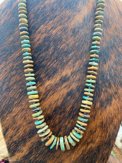 Kelter Turquoise Saucer Necklace With Alternating Silver Beads - 28" lol oh kl