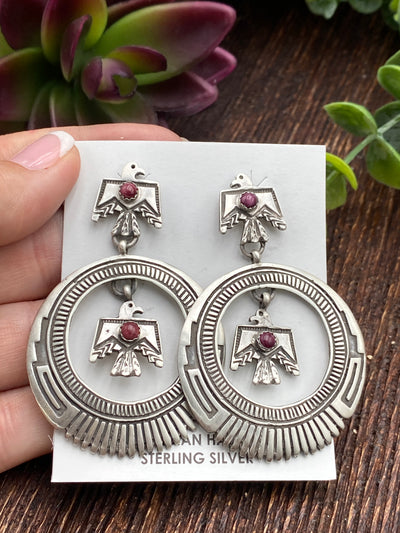 Fallon Double Thunderbird Sterling Hoop Earrings - Purple Spiny