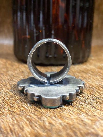 Chaldean Sonoran Gold Turquoise Cluster Sterling Ring - Adjustable