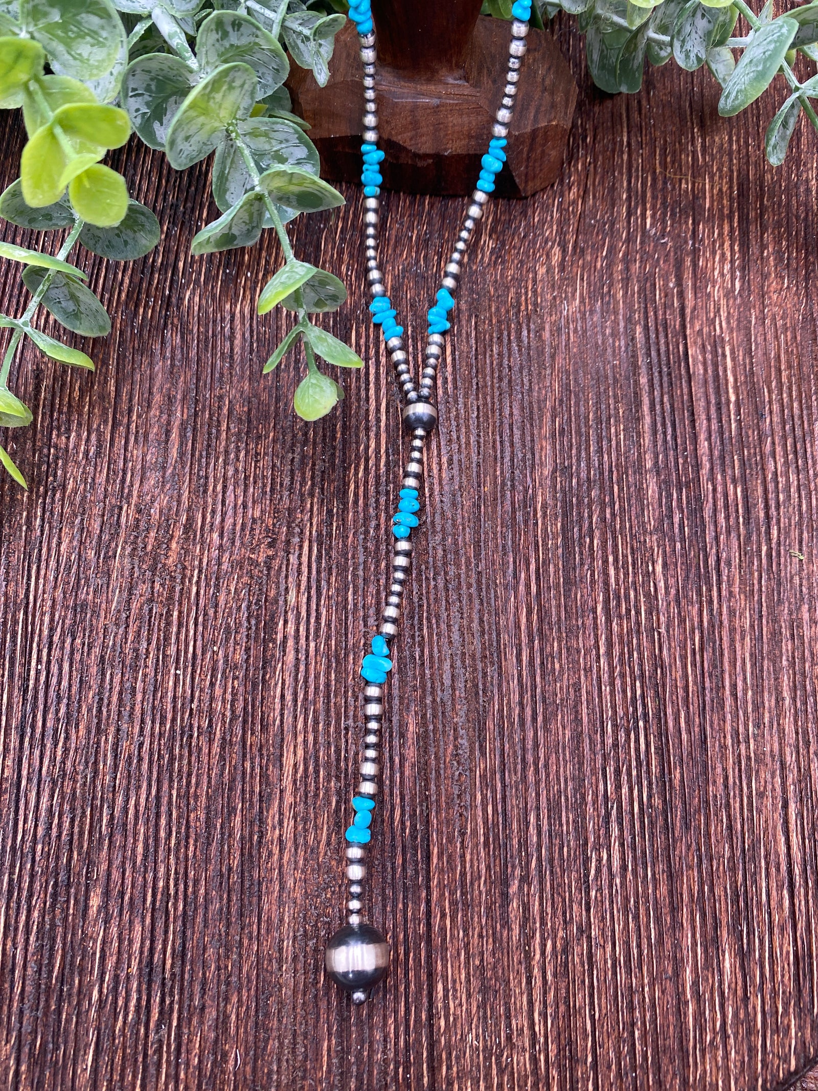 Yearwood Grouped Tumbled Turquoise & 2mm Navajo Y Necklace - 20"