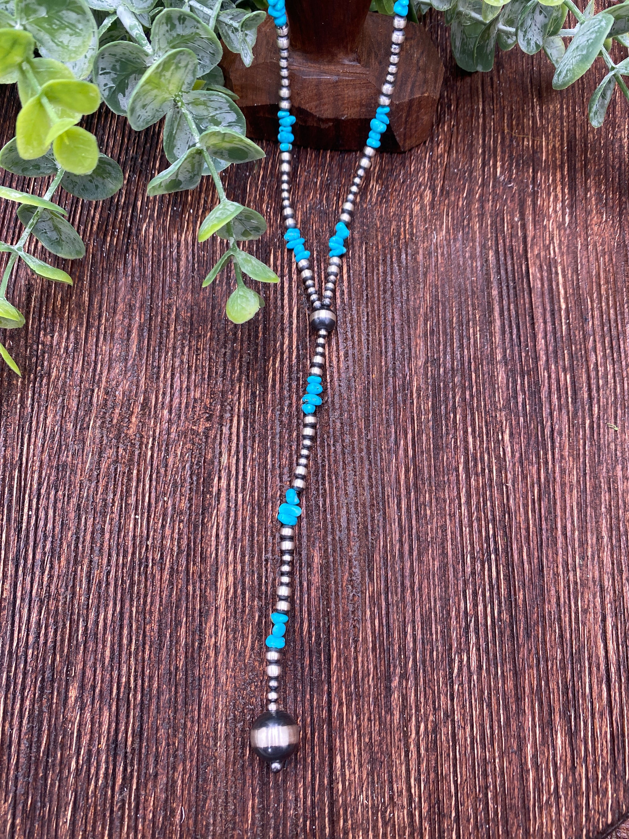 Yearwood Grouped Tumbled Turquoise & 2mm Navajo Y Necklace - 20"