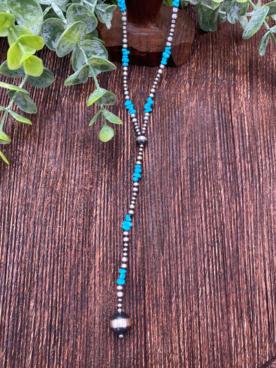 Yearwood Grouped Tumbled Turquoise & 2mm Navajo Y Necklace - 20"