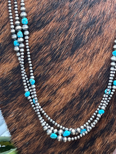 Dresden Sterling Varied Navajo & Tumbled Turquoise Necklace - 36"
